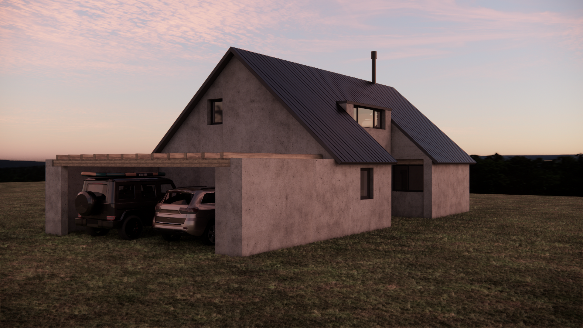 Render de trabajo de la casa de las parcelas 2 y 3, al amanecer